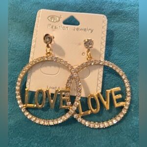 Gold-Tone Crystal LOVE Hoop Earrings